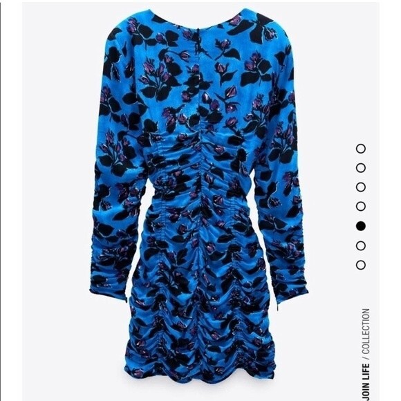ZARA DRAPED PRINT DRESS Mid-blue 0/8334/4 Size XSmall - Picture 2 of 11